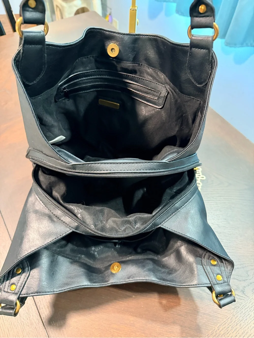 Rosetti Black Leather Hobo Shoulder Bag Gold